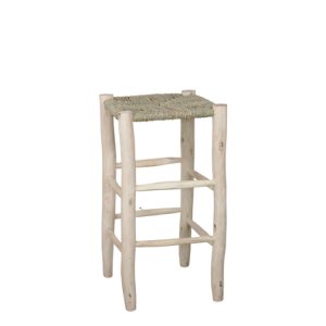 Taburete medio de madera con Asiento tejido en palma trenzada color Natural | Taburete para hostelería | Taburete para bar | Taburetes de rattan para hostelería | Taburetes para interior
