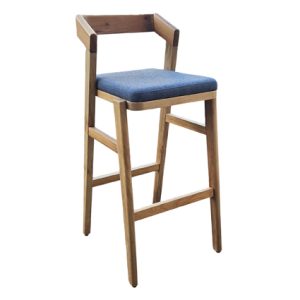 Taburete alto de madera con Asiento tapizado en textil color Azul| Taburete para hostelería | Taburete para bar | Taburetes de rattan para hostelería | taburete tapizado