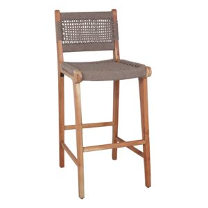 Taburete alto de madera con Asiento y respaldo de cuerda trenzada color Cuerda Marrón| Taburete para hostelería | Taburete para bar | Taburetes de rattan para hostelería | Taburetes de madera para interior