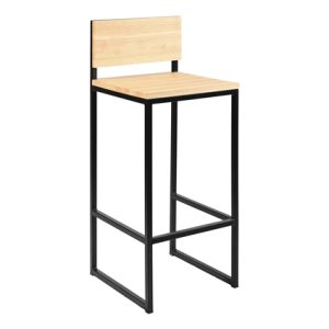 Taburete alto de hierro con Asiento y respaldo madera hoja laminada color Natural | Taburete para hostelería | Taburete para bar | Taburetes de rattan para hostelería | Taburetes de hierro para interior