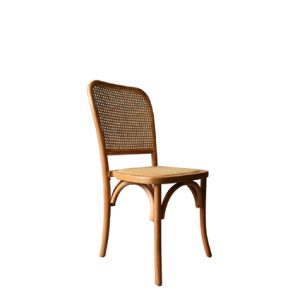 Silla de madera, asiento de médula trenzada y respaldo de rejilla natural color Natural. Apilable | mobiliario hostelería | silla de madera para interior | Moinde | Muebles para restaurante