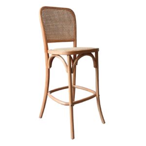 Taburete alto de madera con Asiento y respaldo de médula color Natural Taburete para hostelería | Taburete para bar | Taburetes de rattan para hostelería | Taburetes de rattan para exteriores