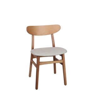 Silla de madera, asiento tapizado en textil color beige | mobiliario hostelería | silla de madera para interior | Moinde | Muebles para restaurante