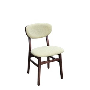 Silla de madera, asiento y respaldo tapizado en textil color beige | mobiliario hostelería | silla de madera para interior | Moinde | Muebles para restaurante