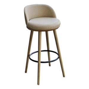 Taburete alto de madera con Asiento y respaldo tapizado en textil. color Beige| taburete para restaurante | mobiliario hostelería | Moinde | Taburetes para interior