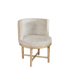 Sillón de madera con asiento y respaldo tapizado en textil. Detalle ribete en parte trasera del respaldo color Gris | sillones tapizados para interior | sillas restaurantes | sillas de madera