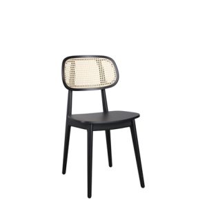 Silla de madera con respaldo de rejilla de rattan natural y asiento color Negro | sillones tapizados para interior | sillas restaurantes | sillas de madera