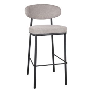Taburete alto de hierro con Asiento y respaldo tapizado en textil color Gris| taburete para restaurante | mobiliario hostelería | Moinde | Taburetes para interior