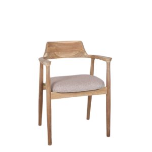 Sillón de madera con asiento tapizado en textil color Arena | sillas hostelería | sillas para hostelería | sillas tapizadas para interior