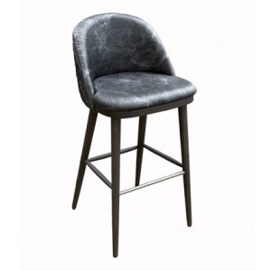 Taburete alto de madera, Asiento y respaldo tapizado en polipiel color Negro con detalle costuras romboidales en trasera| taburete para restaurante | mobiliario hostelería | Moinde | Taburetes para interior