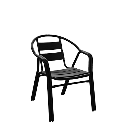 Sillón de aluminio, asiento y respaldo lamas aluminio color negro | Sillón para hostelería | Sillón aluminio | Sillón para exterior