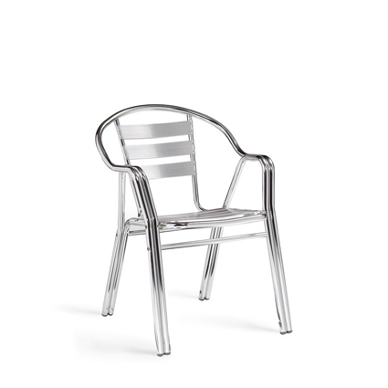 Sillón de aluminio, asiento y respaldo lamas aluminio color aluminio anonizado | Sillón para hostelería | Sillón aluminio | Sillón para exterior