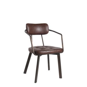 Sillón de hierro, Asiento y respaldo tapizado en polipiel color Marrón | sillas de hierro | sillones restaurante | sillones hostelería | sillas apilables