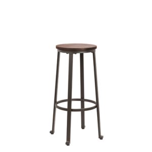 Taburete alto de hierro con Asiento de madera maciza de olmo de 2cm de espesor color Olmo Envejecido | taburete para restaurante | mobiliario hostelería | Moinde | Taburetes para interior