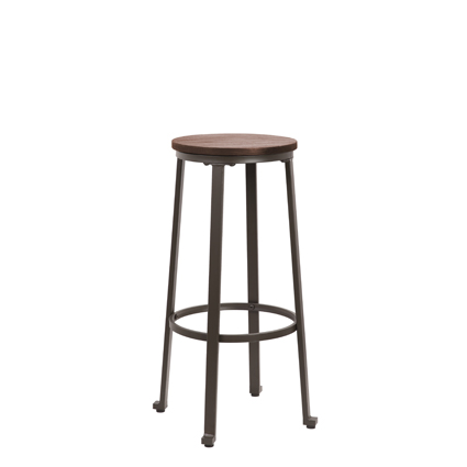 Taburete alto de hierro con Asiento de madera maciza de olmo de 2cm de espesor color Olmo Envejecido | taburete para restaurante | mobiliario hostelería | Moinde | Taburetes para interior