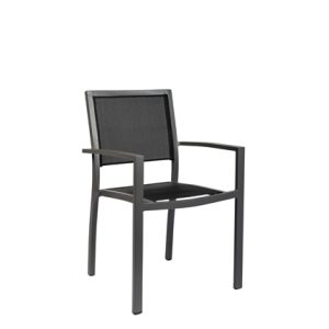 Sillón de aluminio, Asiento y respaldo textil en color Negro | Sillón para hostelería | Sillón aluminio | Sillón para exterior