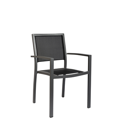 Sillón de aluminio, Asiento y respaldo textil en color Negro | Sillón para hostelería | Sillón aluminio | Sillón para exterior