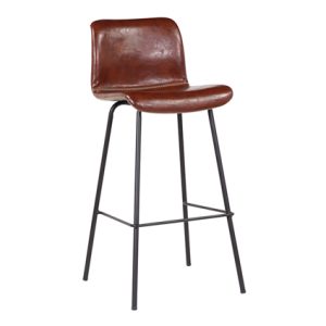 Taburete alto de hierro con carcasa tapizado en polipiel color Marrón | taburete para restaurante | mobiliario hostelería | Moinde | Taburetes para interior