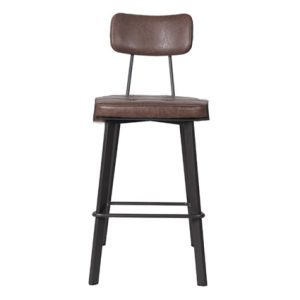 Taburete alto de hierro, Asiento y respaldo tapizado en polipiel color Marrón | sillas para hostelería | sillas aluminio | sillas para exterior