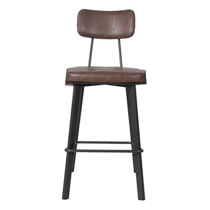 Taburete alto de hierro, Asiento y respaldo tapizado en polipiel color Marrón | sillas para hostelería | sillas aluminio | sillas para exterior