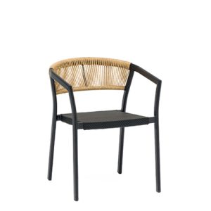 Sillón de aluminio, Asiento de textiline y respaldo de cuerda trenzada color Cuerda natural | Sillón para hostelería | Sillón de aluminio | Sillón para exterior | Moinde