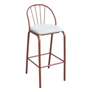 Taburete alto de hierro, Asiento tapizado en polipiel color Blanco | muebles para bar | mobiliario para hostelería | sillón de madera para interior | mobiliario para interior