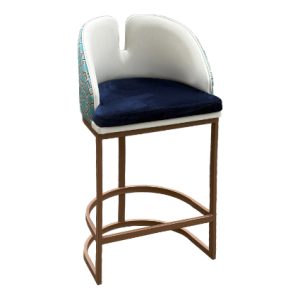 Taburete alto de hierro, asiento y respaldo tapizado en textil con detalle de vivo | muebles para bar | mobiliario para hostelería | Taburete de madera para interior | mobiliario para interior