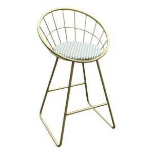 Taburete alto de hierro, asiento tapizado en textil color variado | muebles para bar | mobiliario para hostelería | sillón de madera para interior | mobiliario para exterior